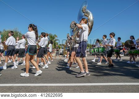 Poway High School Marching Band, 4th July Independence Day Parade At Rancho Bernardo, San Diego, Cal