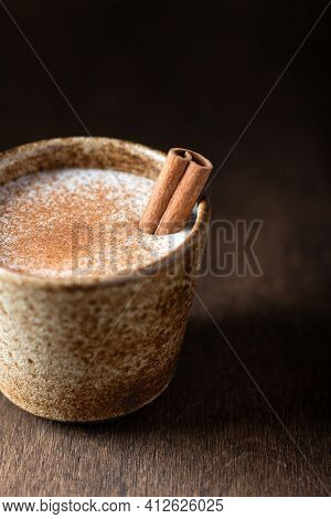 Turkish Traditional Hot Drink Salep On Wooden Background, Selective Focus