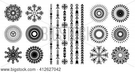 Ethnic Hand Drawn Vector Line Border Set. Boho Fashion Style Pattern. Vector Design Elements.