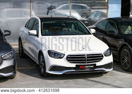 Istanbul, Turkey - February 11, 2021: Brand New Luxury Sedan Mercedes-benz E-class (w213) In The Cit