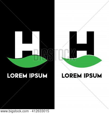 Alphabet H With Green Leaf, A Unique Brand Identity. Complete Set Of Alphabets.
