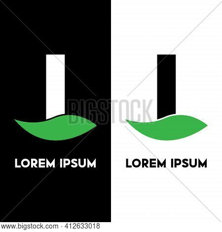 Alphabet I With Green Leaf, A Unique Brand Identity. Complete Set Of Alphabets.