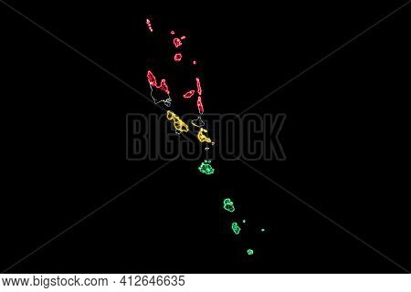 Map Of Vanuatu, Polygonal Mesh Line Map, Flag Map