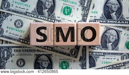 Smo, Social Media Optimization Symbol. Wooden Cubes With Word 'smo, Social Media Optimization' On Be