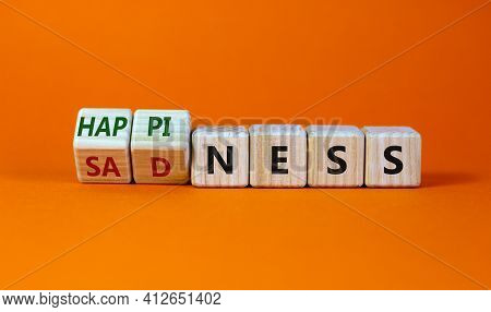 Happiness Or Sadness Symbol. Turned Cubes And Changed The Word 'sadness' To 'happiness'. Beautiful O