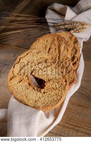 Tipical Summer Dish Of Puglia - Friselle. Classical Apulian Dried Bread Called Freselle. Healthy Veg
