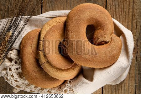Tipical Summer Dish Of Puglia - Friselle. Classical Apulian Dried Bread Called Freselle. Healthy Veg