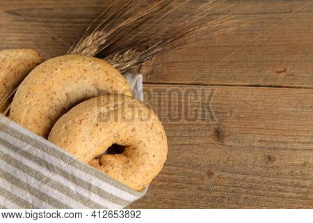 Tipical Bakery Of Puglia Dry Bread Called Friselle. Classical Apulian Frise Made In Salento By Whole