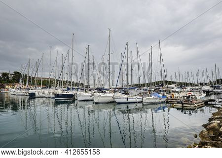 Vrsar, Croatia - May 22, 2020: Harbour With Yachts Of Coastal Town Vrsar, Croatia. Vrsar - Beautiful