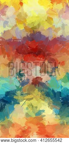 Artistic Mural Leaves Bouquet Hand Drawn Paper Vivid Smudges Dye Mix Rough Pattern Trendy Wall Art