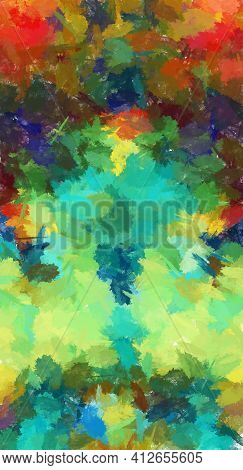 Abstract Painting Leaves Bouquet Hand Painted Canvas Multicolor Blobs Dye Splash Unfocussed Pattern 