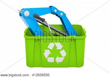 Recycling Trashcan With Screwjack, 3d Rendering Isolated On White Background