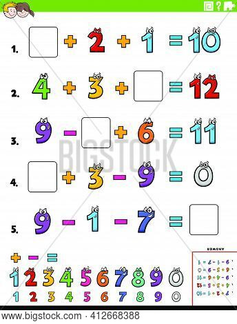 Cartoon Illustration Of Educational Mathematical Calculation Worksheet For Elementary School Childre