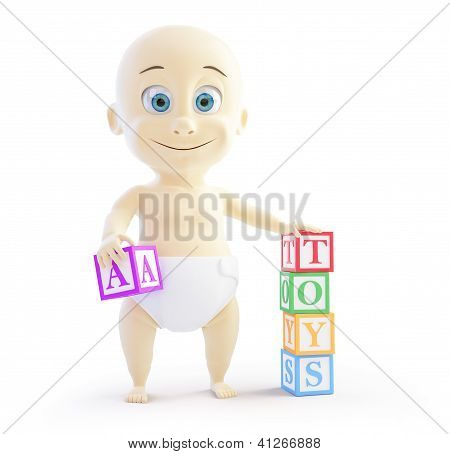 Baba 3D ábécé blokkok egy fehér háttér
