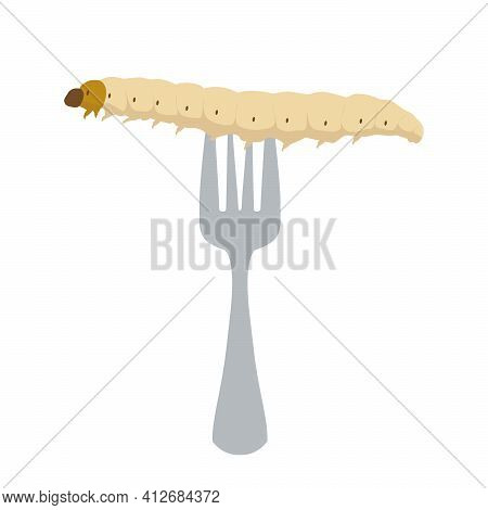Food Insects: Bamboo Worm Or Bamboo Caterpillar Insect Deep-fried Crispy For Eating As Food Items On