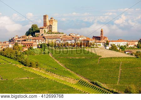 View of the village of Serralunga d`Alba and the wonderful Langa, italy