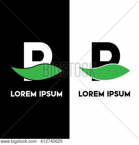 Alphabet P With Green Leaf, A Unique Brand Identity. Complete Set Of Alphabets.