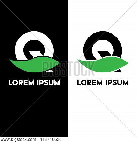 Alphabet Q With Green Leaf, A Unique Brand Identity. Complete Set Of Alphabets.