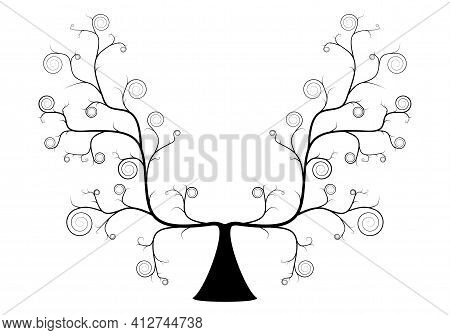 Silhouette Of Vine Isolated On White Background. Ivy Arch Vector Illustration. Dead Tree.