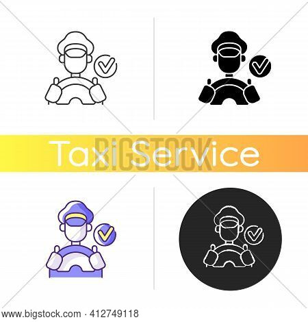 Verified Drivers Icon. Drivers With A License. Safe Travel Guarantee. Check Taxi Service Personeel. 