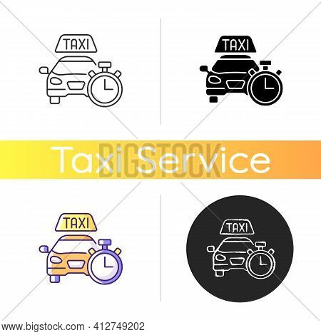 Immediate Availability Icon. The Ability To Quickly Order A Taxi. Affordable Ride. Car Icon With Clo