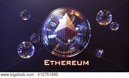 Ethereum Logo Sign. Crypto Currency Digital Money. Ethereum Blockchain Symbol. 3d Illustration