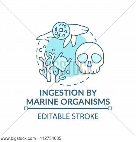 Ingestion By Marine Organisms Concept Icon. Microplastics Effects Idea Thin Line Illustration. Harmf