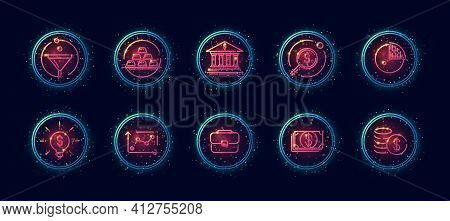 10 In 1 Vector Icons Set Related To Finance And Business Theme. Lineart Vector Icons In Geometric Ne