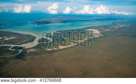 Aerial View And The Landscape At The Edge Of Northern Coast Of Australia Called Arafura Sea In North