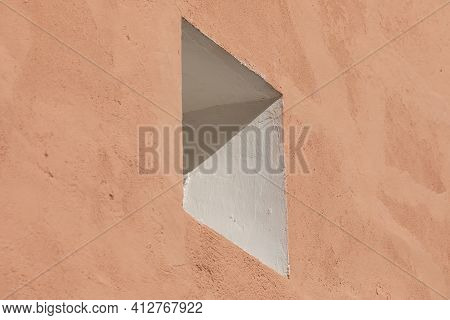 Photograph Of A Window Opening, In The Pink And Salmon Painted Facade, In A House In Ambel, A Small 