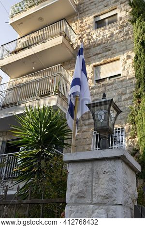 Evening View Of A Quiet Residential Benjamin Disraeli Street In The Old District Of Jerusalem Talbia