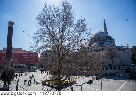 March 8, 2021 In Istanbul - Turkey Cemberlitas Square And People