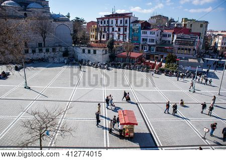 March 8, 2021 In Istanbul - Turkey Cemberlitas Square And People