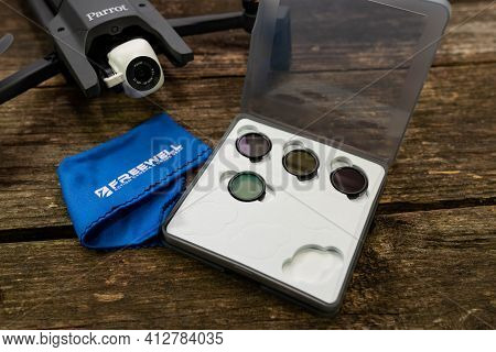 Miercurea Ciuc, Romania- 16 March 2021: Parrot Anafi 4k 21 Megapixel Drone Camera ,opened Box Of  Fr