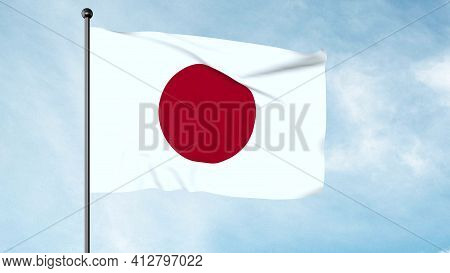 3d Illustration Of The National Flag Of Japan Is A Rectangular White Banner Bearing A Crimson-red Ci