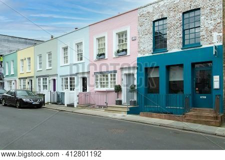 Uxbridge Street, Kensington, London, England, United Kingdom - March 05 2021 Colourful Houses (w8) -