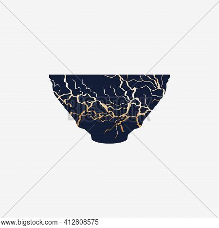 Repaired Japan Vase Kintsugi Art Color Sketch Engraving Illustration. Scratch Board Style Imitation.