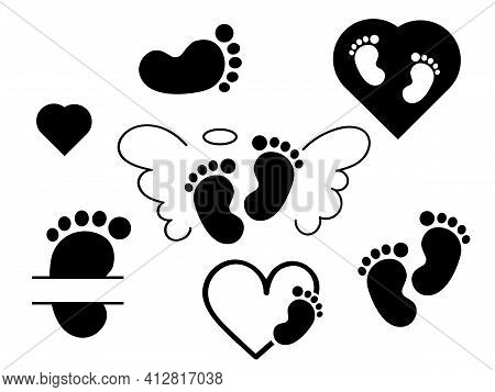 Baby Footprint Set. Vector Stock  Illustration For Poster Or Banner.