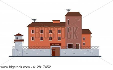 Prison Building Exterior. Jail Fasade Front View.