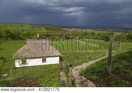 Summer Rural Landscape. Countryside. View Of Surroundings Of Opishnya Village. Beautiful Colorful Hi