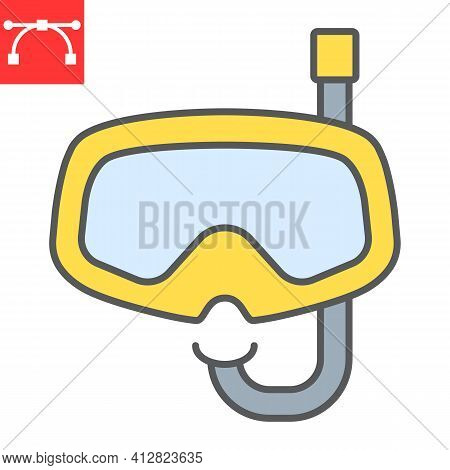 Diving Mask Color Line Icon, Scuba Galsses And Ocean, Dive Mask Vector Icon, Vector Graphics, Editab
