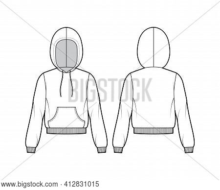 Hoody Sweatshirt Technical Fashion Illustration With Long Sleeves, Relax Body, Kangaroo Pouch, Knit 