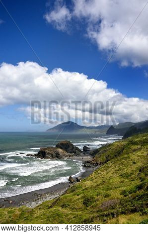 View Down The Coast Line At Humbug Mountain State Park, Curry County, Oregon