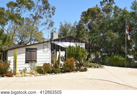 LAKE FOREST, CA - APRIL 14, 2017: Serrano Adobe at Heritage Hill Historical Park. The adobe was built in 1863 on land then called, Rancho Canada de los Alisos.