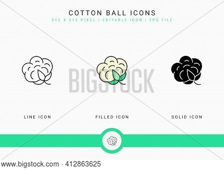 Cotton Ball Icons Set Vector Illustration With Solid Icon Line Style. Cotton Flower Concept. Editabl