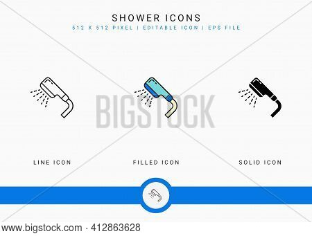 Shower Icons Set Vector Illustration With Icon Line Style. Shower Sprinkler Bathroom Concept. Editab