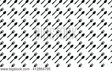 Seamless Pattern Of Spoons And Forks For The Background Of A Restaurant. Decoration Cafe, Place To E