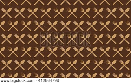 Seamless Pattern Of Crisscrossed Spoon And Fork For The Restaurant Background. Decoration Cafe, Plac