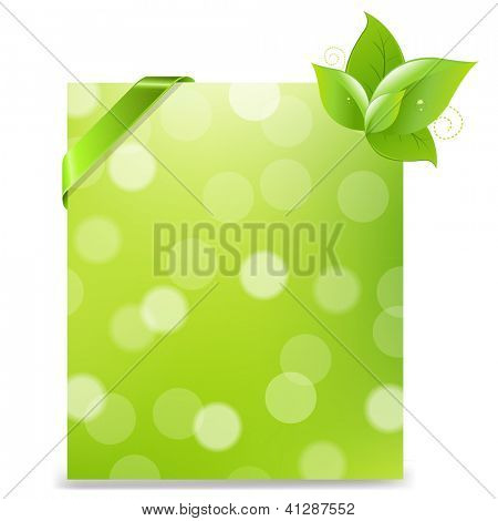 Banner com fita e Bokeh e folhas isoladas no fundo branco