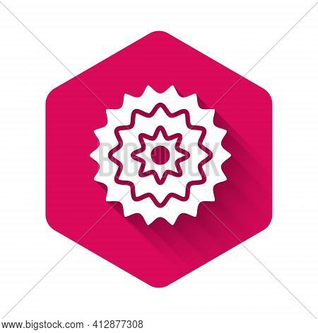 White Bicycle Cassette Mountain Bike Icon Isolated With Long Shadow. Rear Bicycle Sprocket. Chainrin